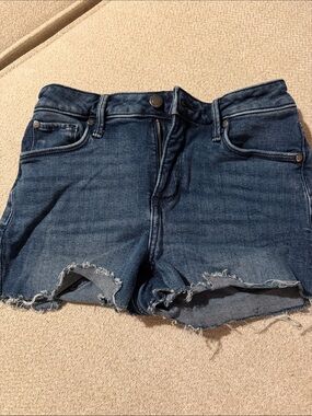 Dark Blue Distressed Denim Jean Shorts - Women's Cutoff Style
